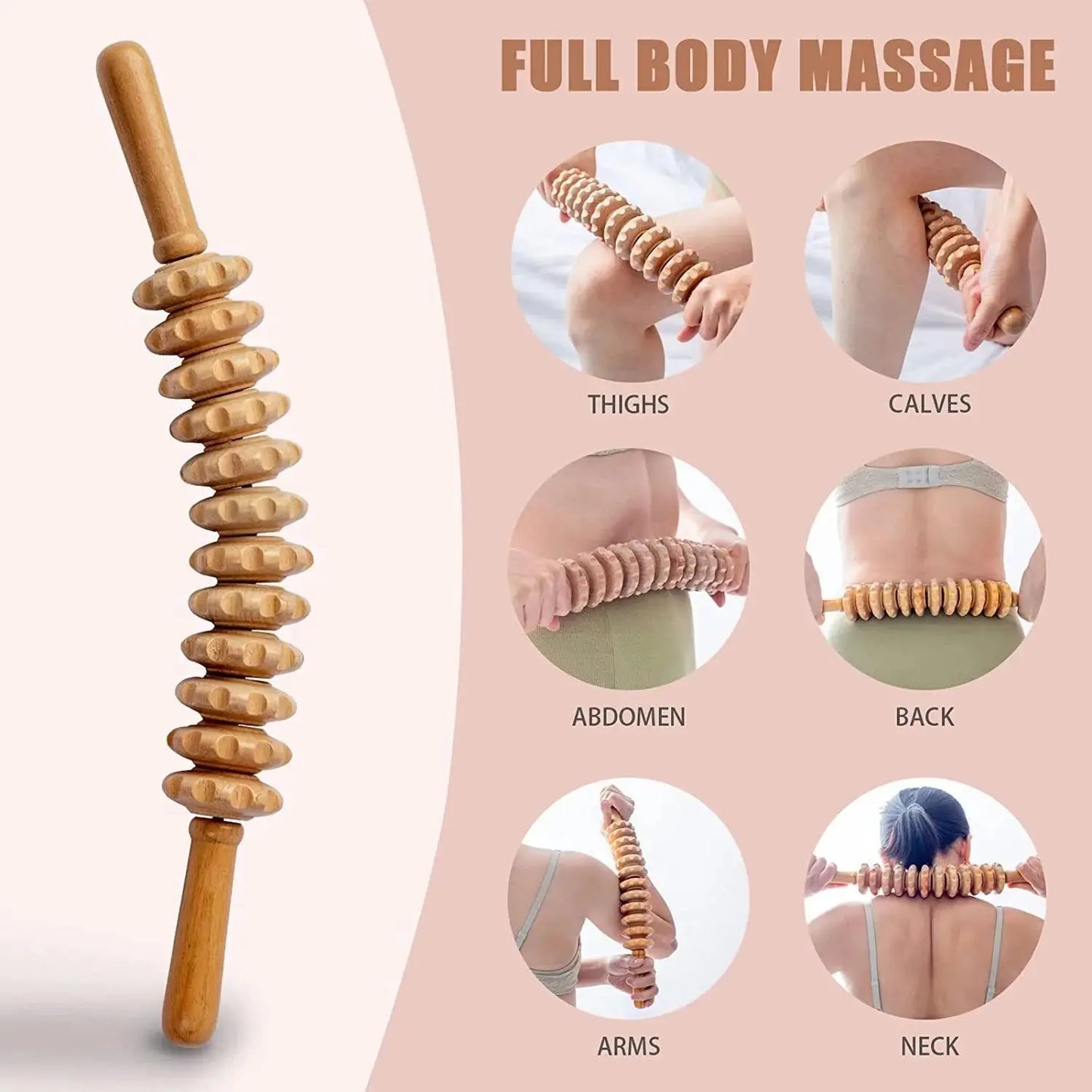 12-Roller Handheld Wooden Massager