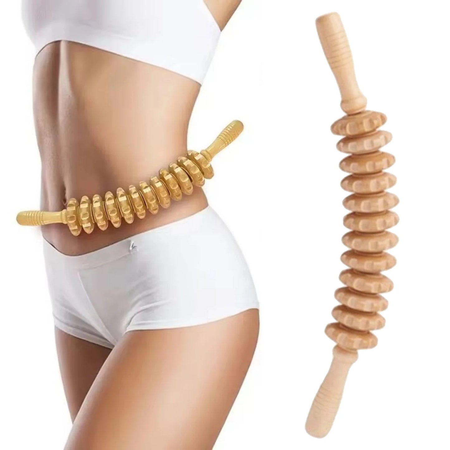 12-Roller Handheld Wooden Massager